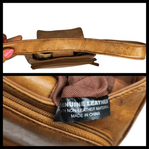 Vintage Fossil Purse Brown Tan Cognac Weathered Y2k 2000s Shoulder Boho Leather - Picture 15 of 16